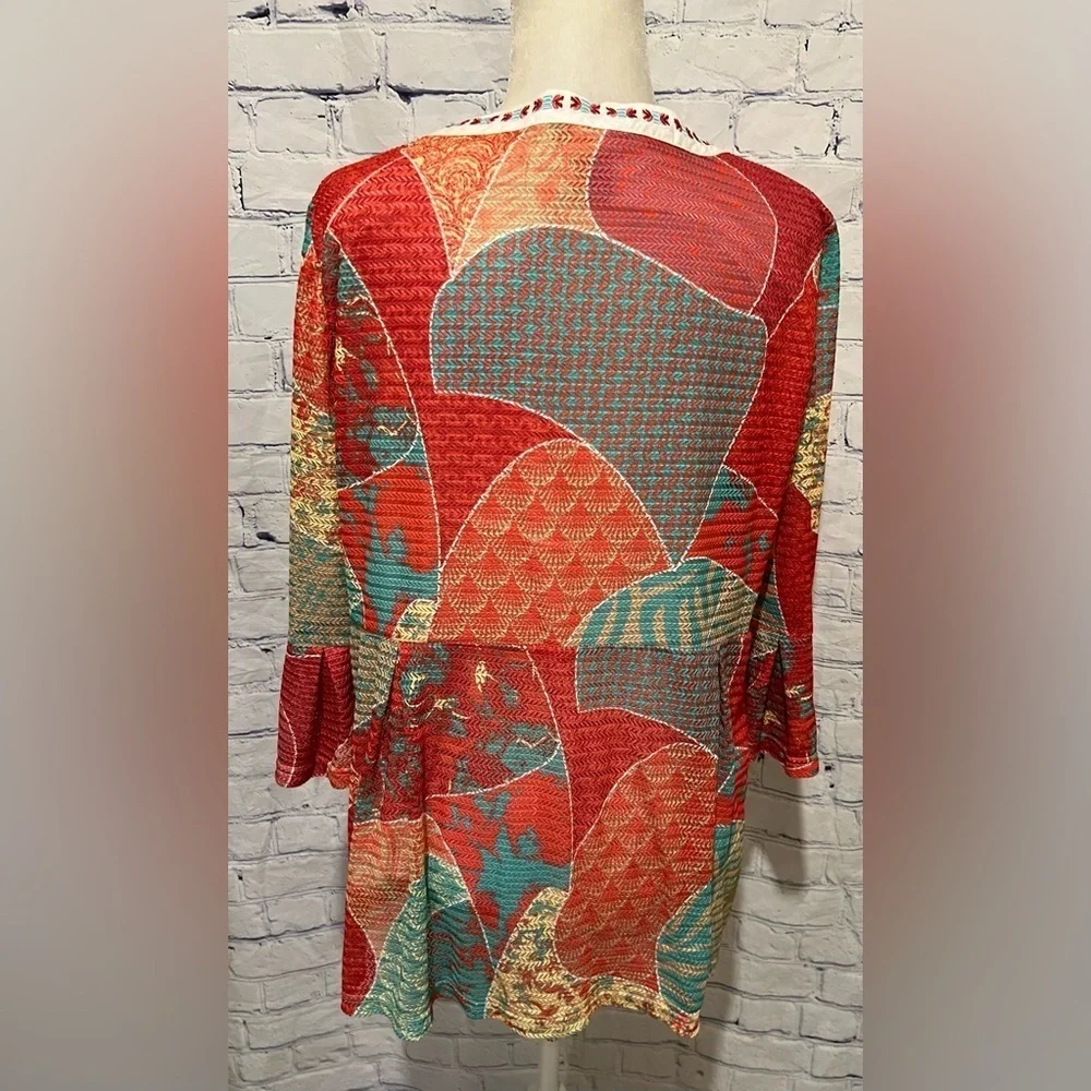 Multiples Multi Colored Zippered Jacket Top Belle Sleeves Size Large